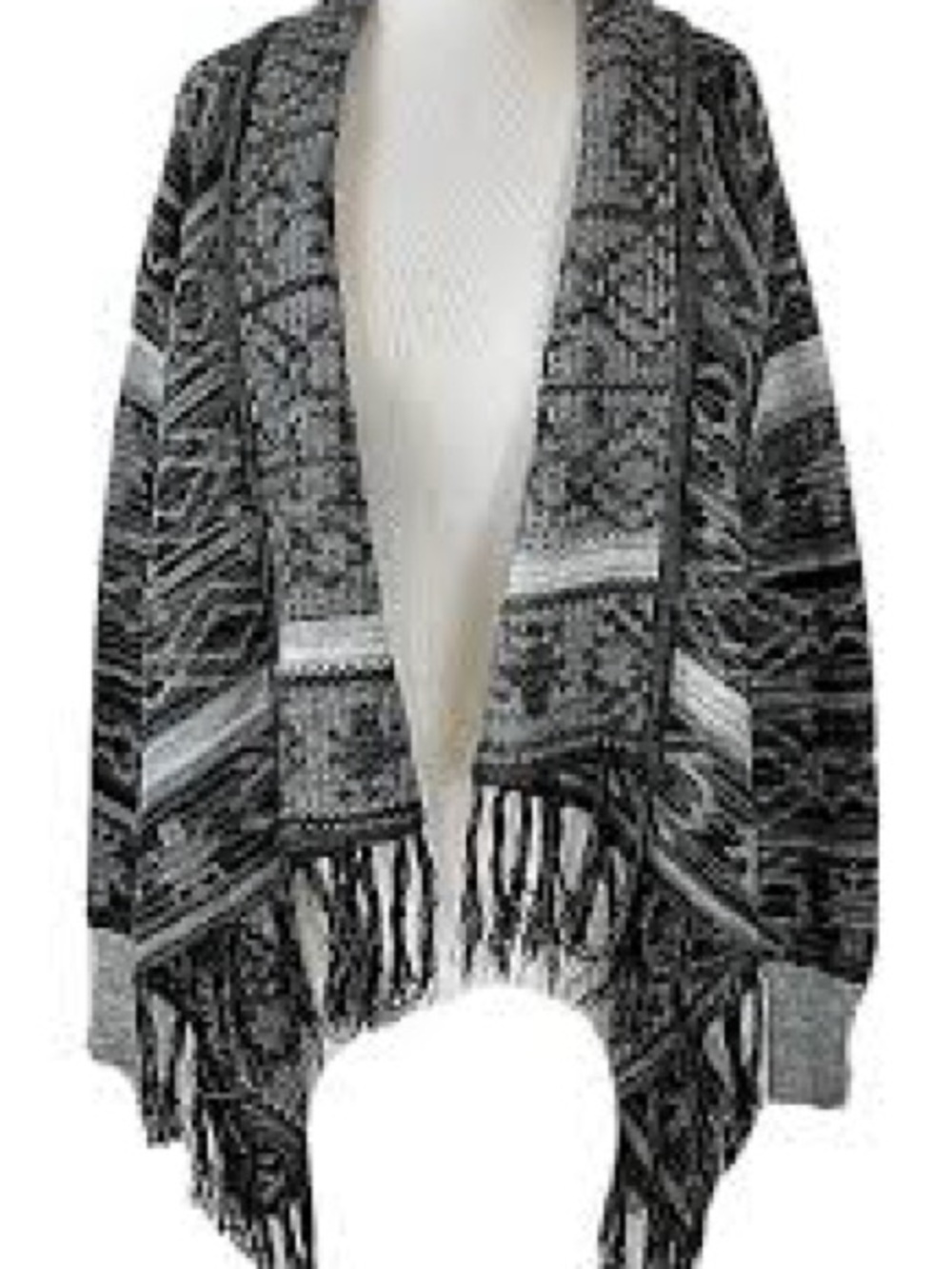 Belle du Jour Gray Southwestern Fringe Cardigan Sweater Medium